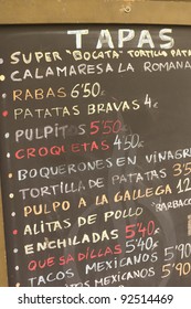 List Of Tapas In A Bar In Barcelona