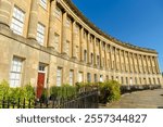 Listed Georgian terraced houses along The Royal Crescent in the city of Bath, England, UK