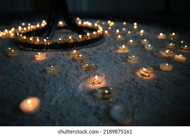 Lit Candles In A Circle Inside Hallgrímskirkja