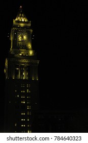 Lit Up Clock Tower at Night 