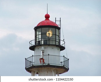 Lit Lighthouse At Whitefish Point