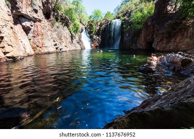 Litchfield National Park, Northern Territory, Australia - Jun 12 2013: Tourists And Residents Of Darwin Enjoy Refreshing Swim At Florence Falls, Very Popular Desitination For Tourists And Locals Alike