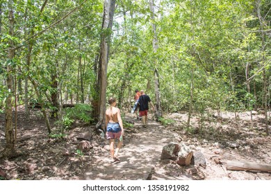 Litchfield, Northern Territory, Australia-December 24,2017: Family Hiking Through The Bushland By Florence Falls In Litchfield National Park In The Northern Territory Of Australia