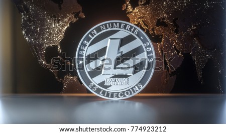 Litecoin - lite coin LTC  cryptocurrency on dark background