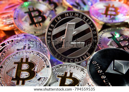 Litecoin on a pile of cryptocurrency