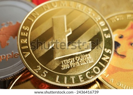 Litecoins on circuit mainboard computer for business and commercial, Digital currency, Virtual cryptocurrency.