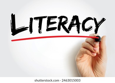 Literacy is the ability to read, write, speak and listen, text concept for presentations and reports
