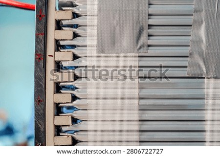 Lithium battery pack assembly with connected cells and wiring for electric bicycle, electric vehicle and modern energy storage technology. Closeup.