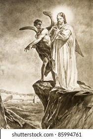 Lithography Temptation Christ On Desert Drawing Stock Photo 85994761 