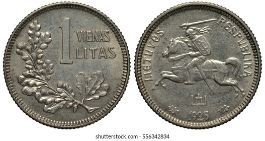 FIRST REPUBLIC OF LITHUANIA SILVER COIN 1 LITAS 1925
