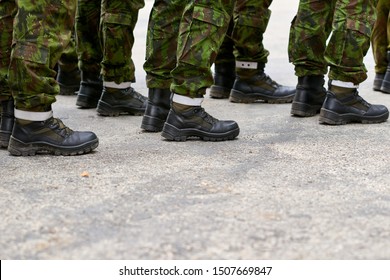 Lithuanian Armed Forces.Military Lineup, Soldiers Legs Up Close.