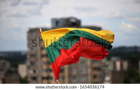 The Lithuanian flag is waving in tricolor over the city