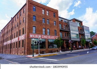 Lititz, PA, USA - August 21, 2020: The former Wilbur Chocolate factory has been refurbished into a hotel, restaurant, and food market in the downtown area.