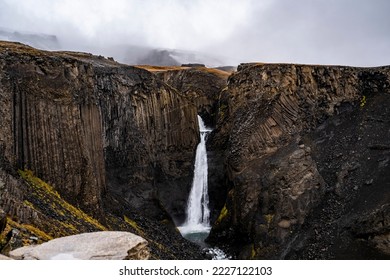 Litlanesfoss Waterfall With Basalt Columns