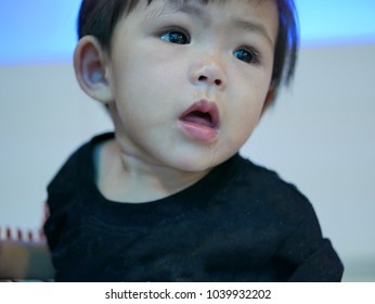 Litlle Asian Baby, 11 Months Old, Is Not Feeling Well - Breathing Through The Mouth, Having A Running Nose, And Drooling