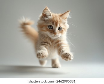 Litte cute Birman Cat jumping grey background - Powered by Shutterstock