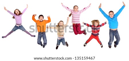 Similar – Image, Stock Photo Kid jumping on the sunny meadow outdoors