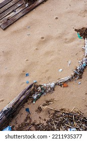 Littered Sandy Beach After A Storm, Top View