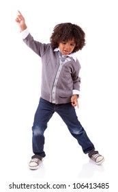 Little African American Boy Dancing,isolated On White Background