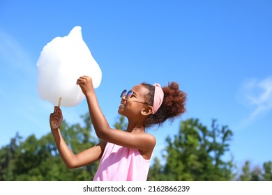 Little Africanamerican Girl Cotton Candy Outdoors Stock Photo ...
