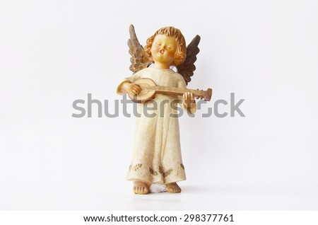 Little angel play mandolin musical instrument figure