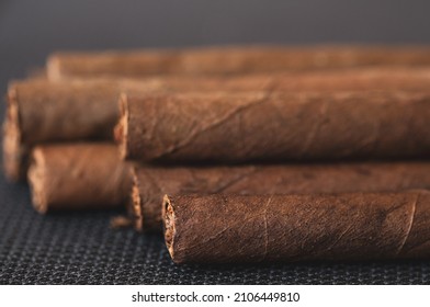 Little Aroma Cigars, Close Up. Tobacco Smoking Concept. Little Depth Of Field, Copy Space