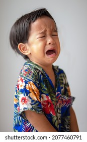 Little Asian 2-3 Year Old Boy Crying In House Facial Face Mood