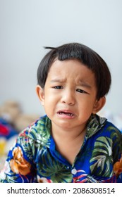 Little Asian 2-3 Year Old Boy Crying In House Facial Face Mood