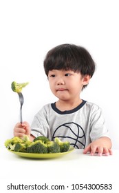 Little Asian Boy Refuse To Eat Healthy Vegetables.