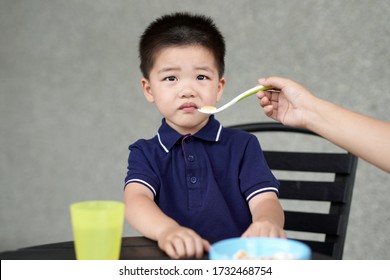 
Little Asian Boy Refuse To Eat Food From Her Mother.Picky Eater Child .