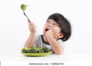 Little Asian Boy Refuse To Eat Healthy Vegetables.