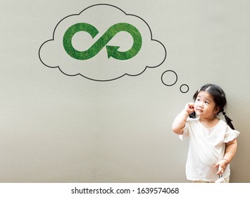 Little Asian Girl, 3-5 Year Old, Is Concerning About Their Future. Circular Economy Is An Answer And Solutions For World Climate Change.