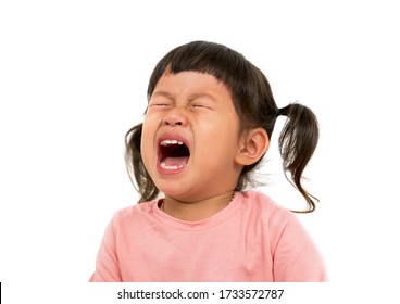 Little asian girl  cry on white background