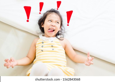 Little asian girl with epileptic during a seizure in her bed.5.8 years old girl suffering from illness with epilepsy during seizure attack.Kid patient, Brain, Nervous system and Epilepsy in kid.