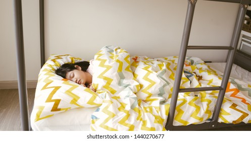 Little Asian Girl Sleep On Bunk Bed In Bed Room