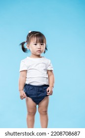 Little asian girl smile over blue background - Shutterstock ID 2208708687