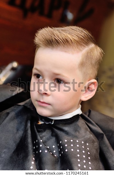 Little Baby Boy Barbers Chair Looks Stock Image Download Now