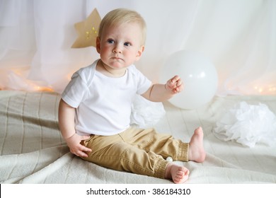 Little Baby Boy Stars Decorations Lights Stock Photo 386184310 ...