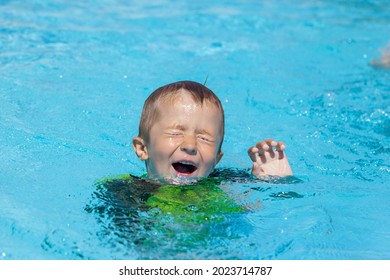 Little Baby Boy Is Swiming In Pool But He Needs Help, Because He Began Drawning And Shouting 