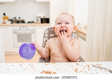 Little Baby Eating. Happy Messy Eater