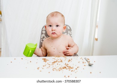 Little Baby Eating. Happy Messy Eater