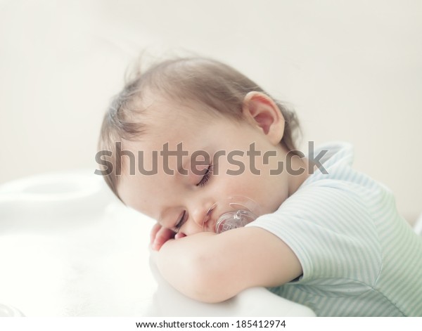 Little Baby Fell Asleep After Eating People Stock Image