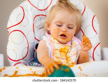 Little Baby Making A Mess With Food