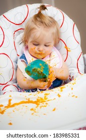 Little Baby Making A Mess With Her Food