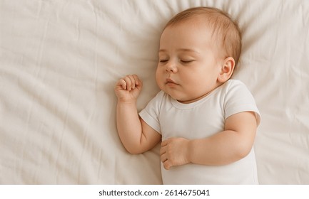 Little baby sleeping on bed. Banner for designs