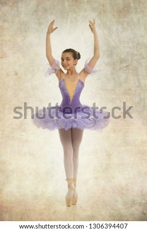 Little ballet dancer on a white background, black and white photo