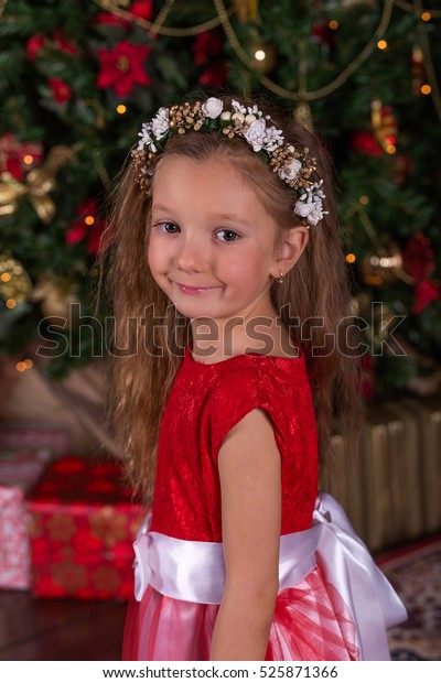 Little Beautiful Girl Red Dress Christmas Stock Photo Edit Now