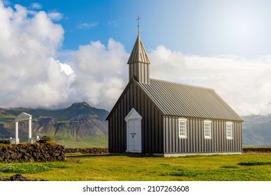 The little black church of Budir, Búðakirkja Black Church, On the south coast of Snaefellsnes peninsula In the West of Iceland. - Shutterstock ID 2107263608
