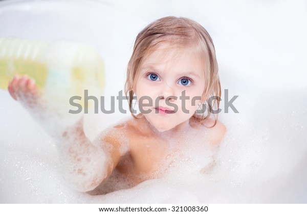 Little Blonde Girl Bathroom Foam Bath Stock Photo (Edit Now) 321008360