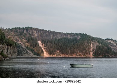 Little Boat In Crater Lake, Cleetwood Cove Trail, Crater Lake National Park, Oregon